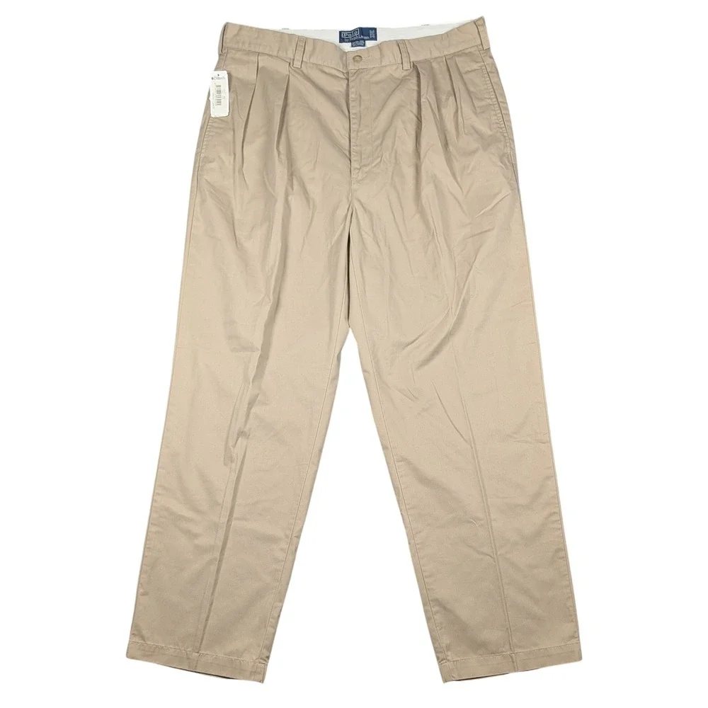 Vintage Polo Ralph Lauren Andrew Pant Mens 38x30 Khaki Pleated Chino Trouser NEW
